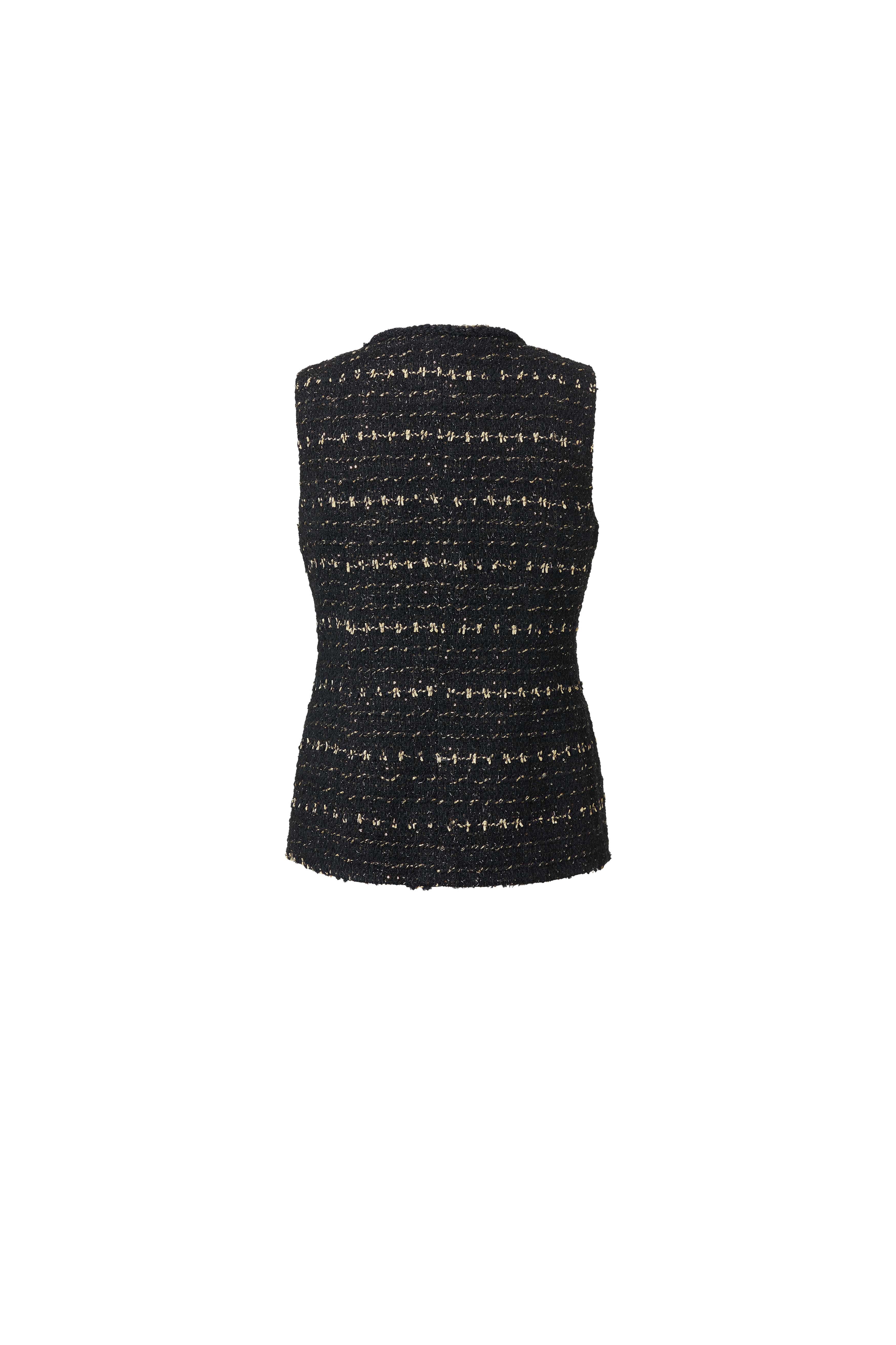 Double-Breasted Wool Tweed Vest in Black & Gold