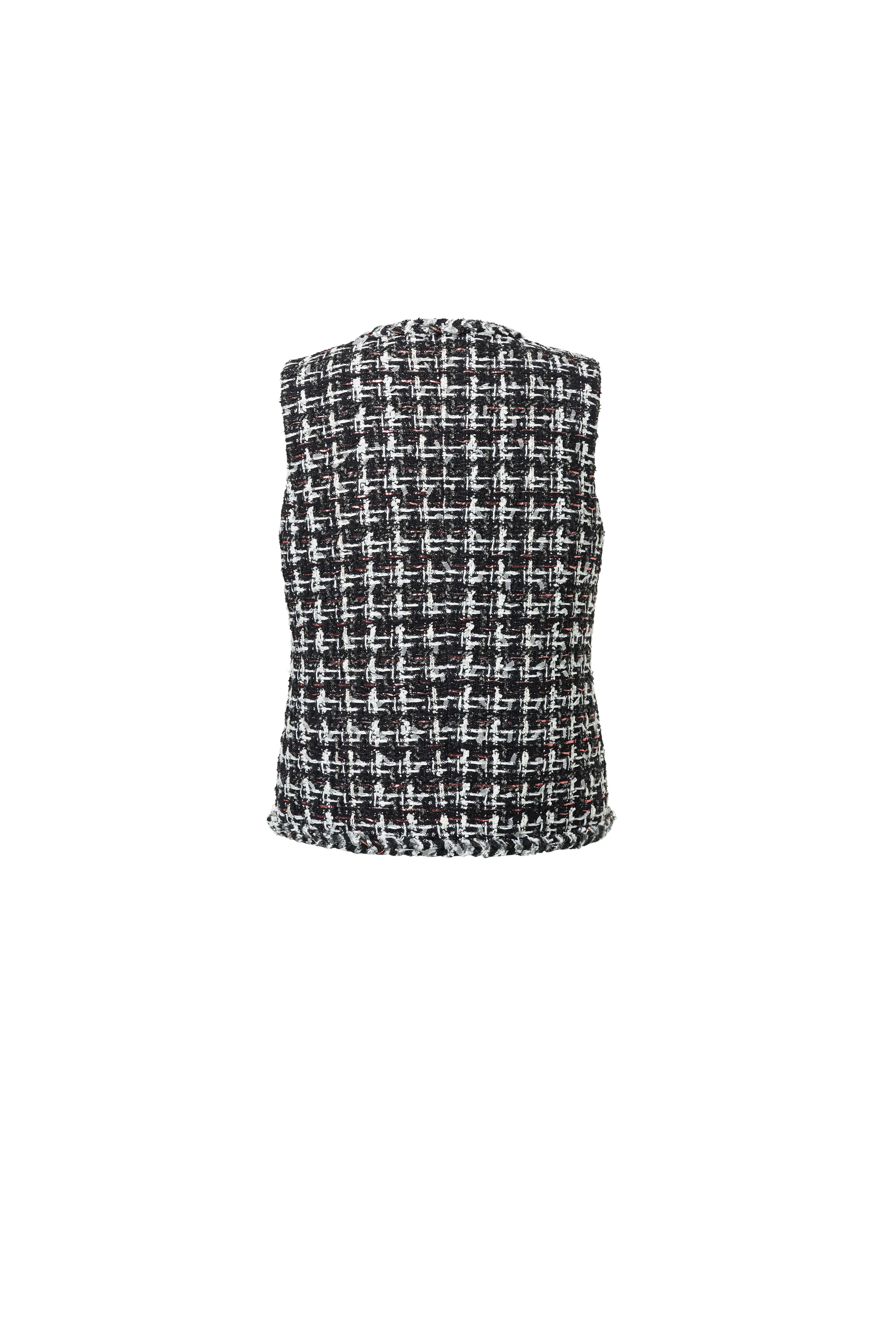 Black & White Heather Wool Tweed Vest