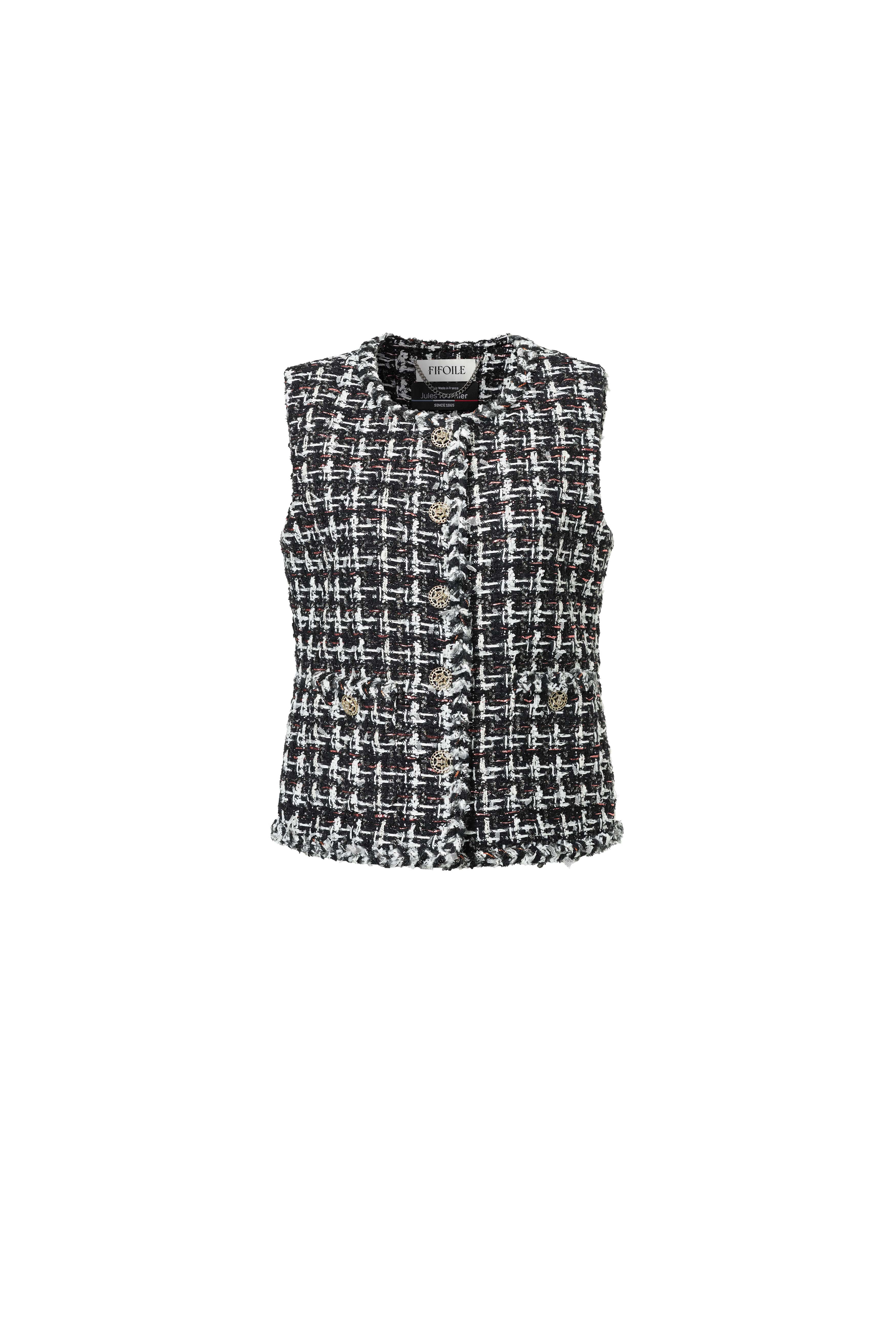 Black & White Heather Wool Tweed Vest