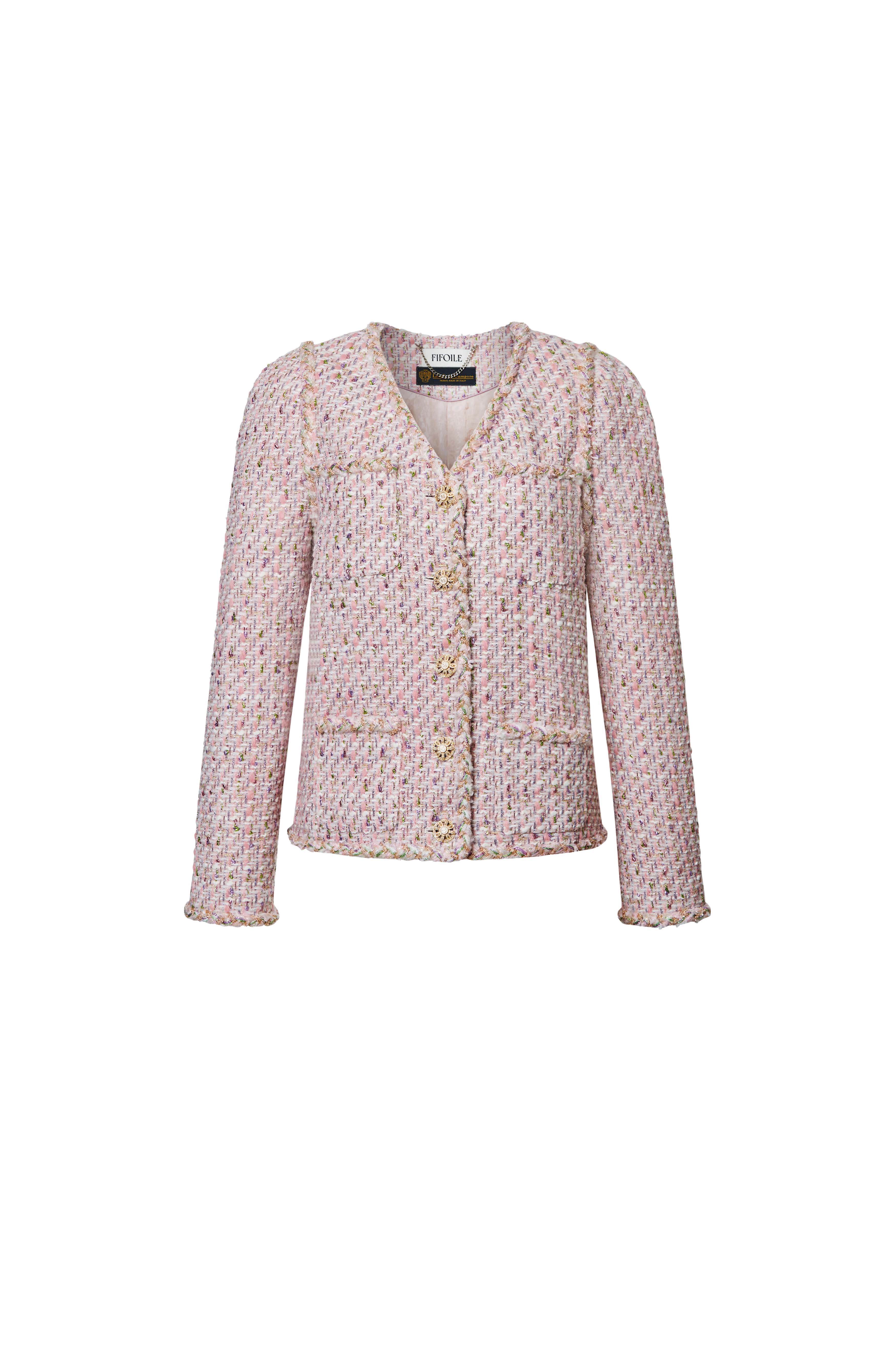 Blush V-Neck Tweed Jacket