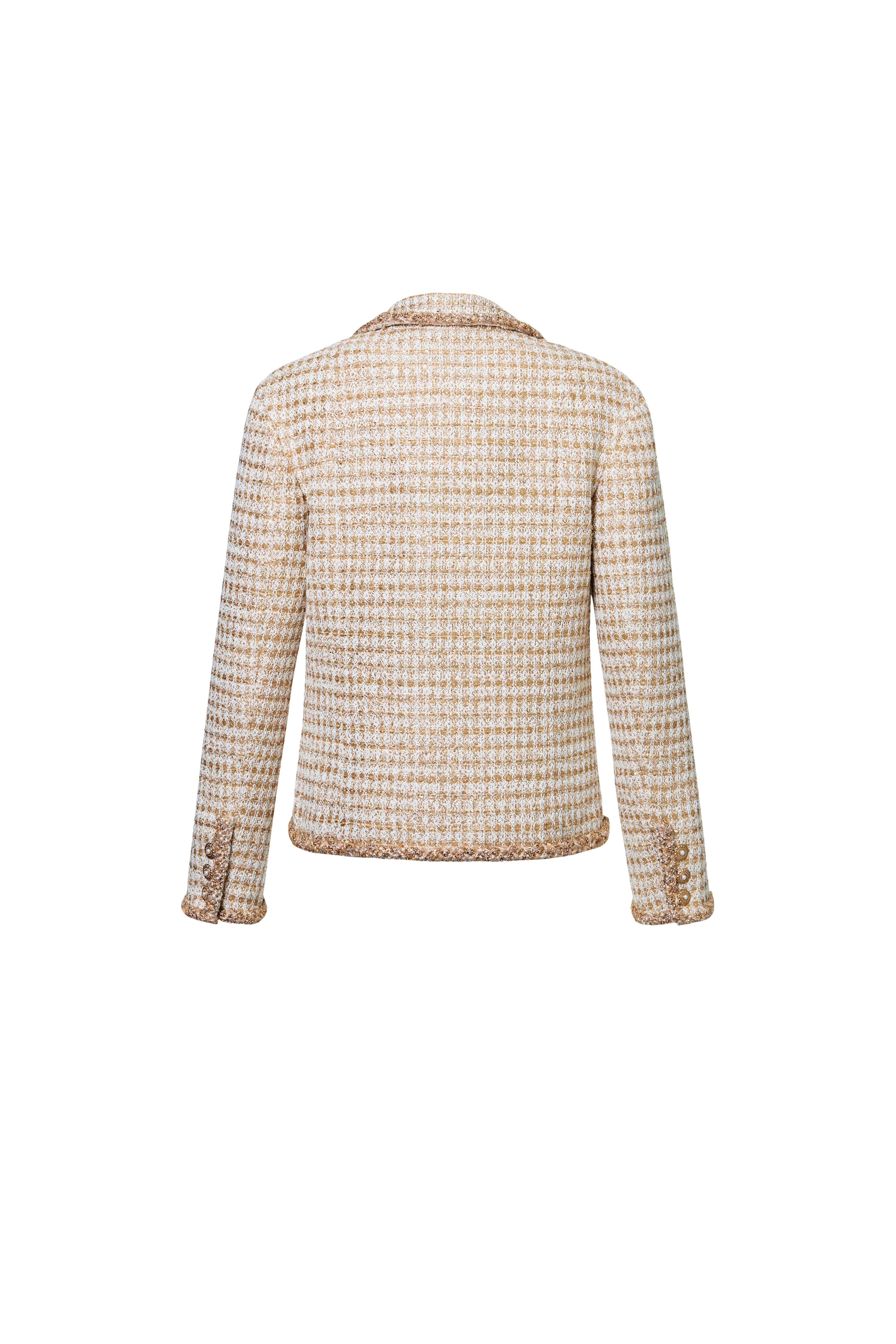 Notched Lapel Champagne Gold Tweed Jacket