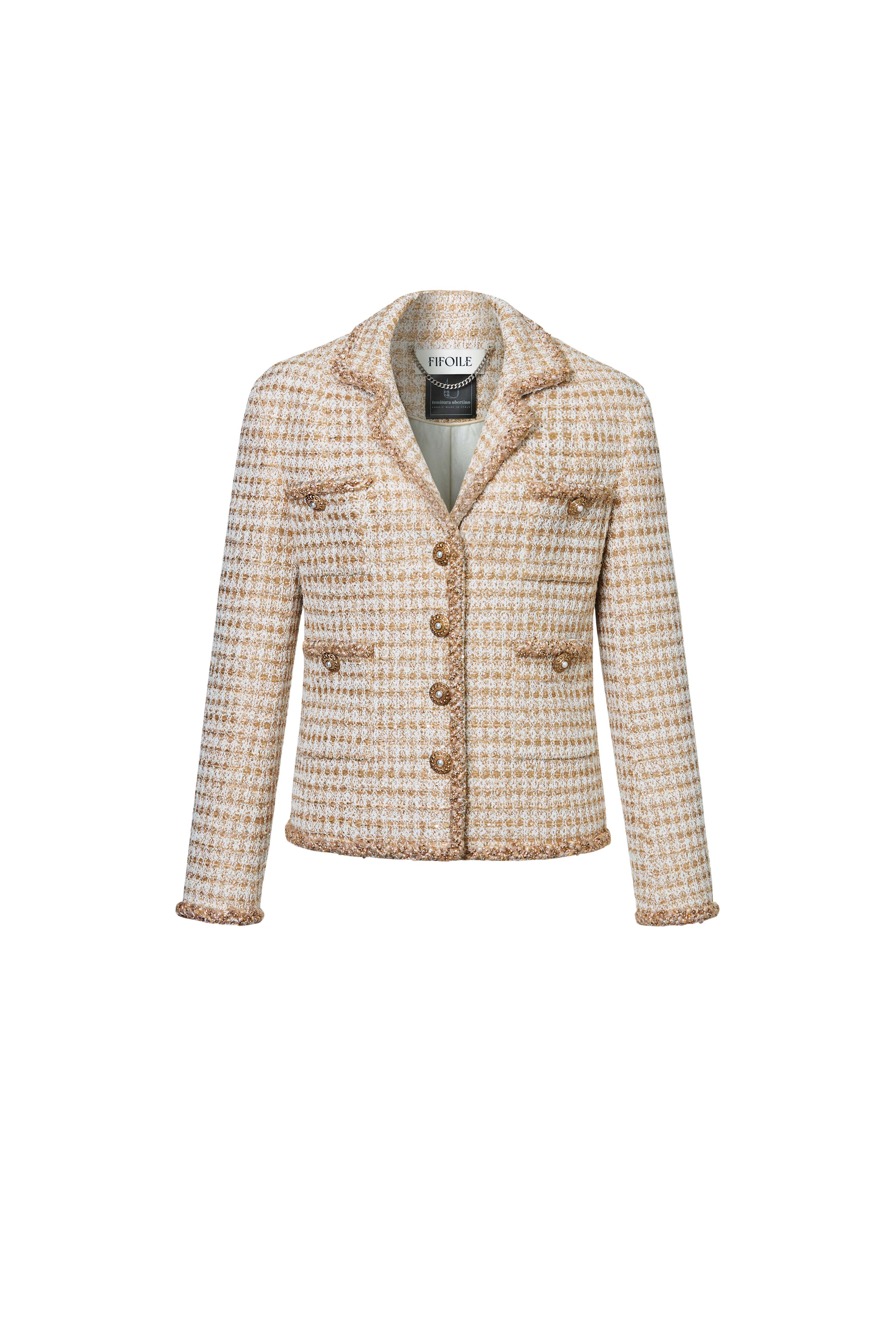 Notched Lapel Champagne Gold Tweed Jacket