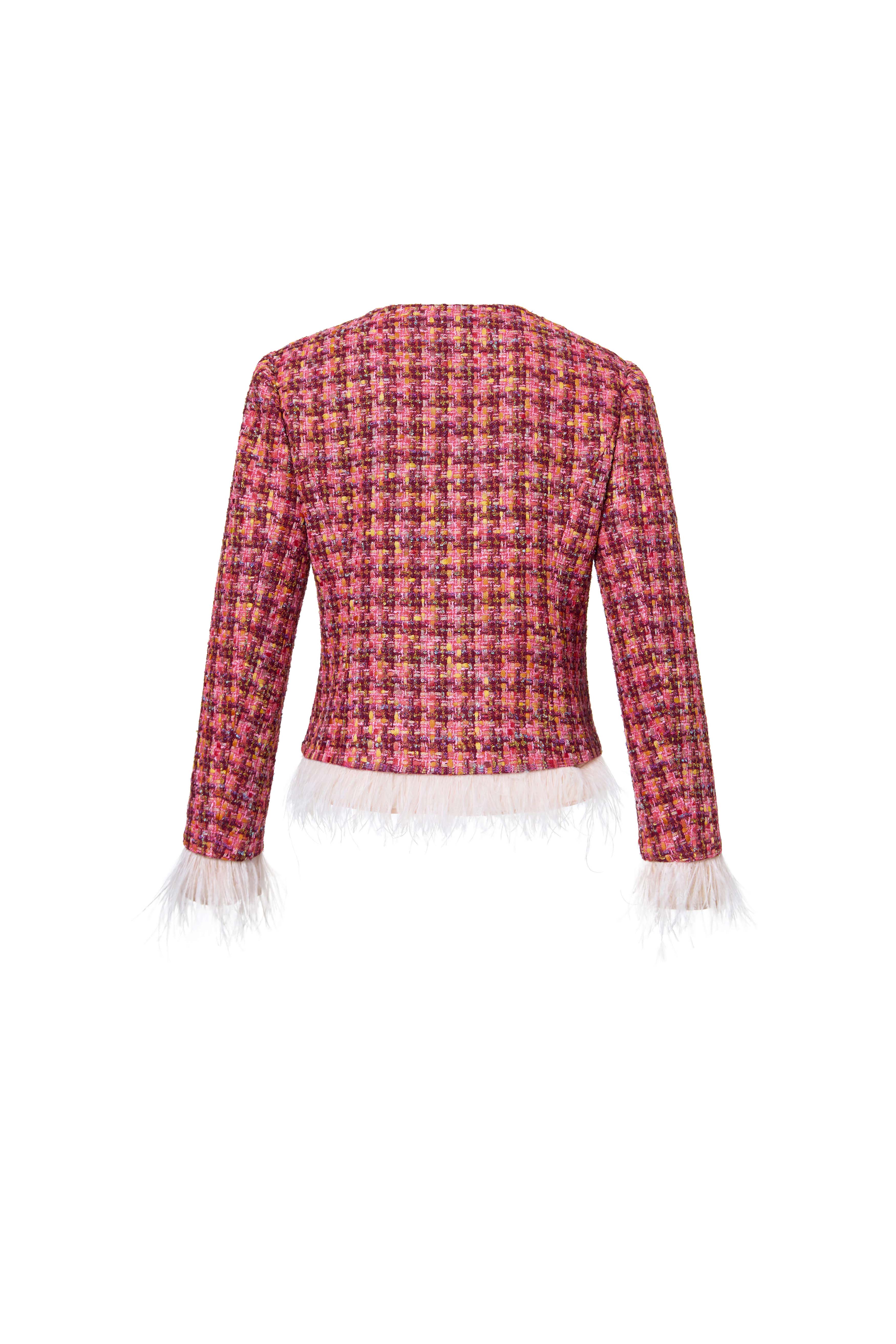 Coral Feathered Tweed Short Jacket