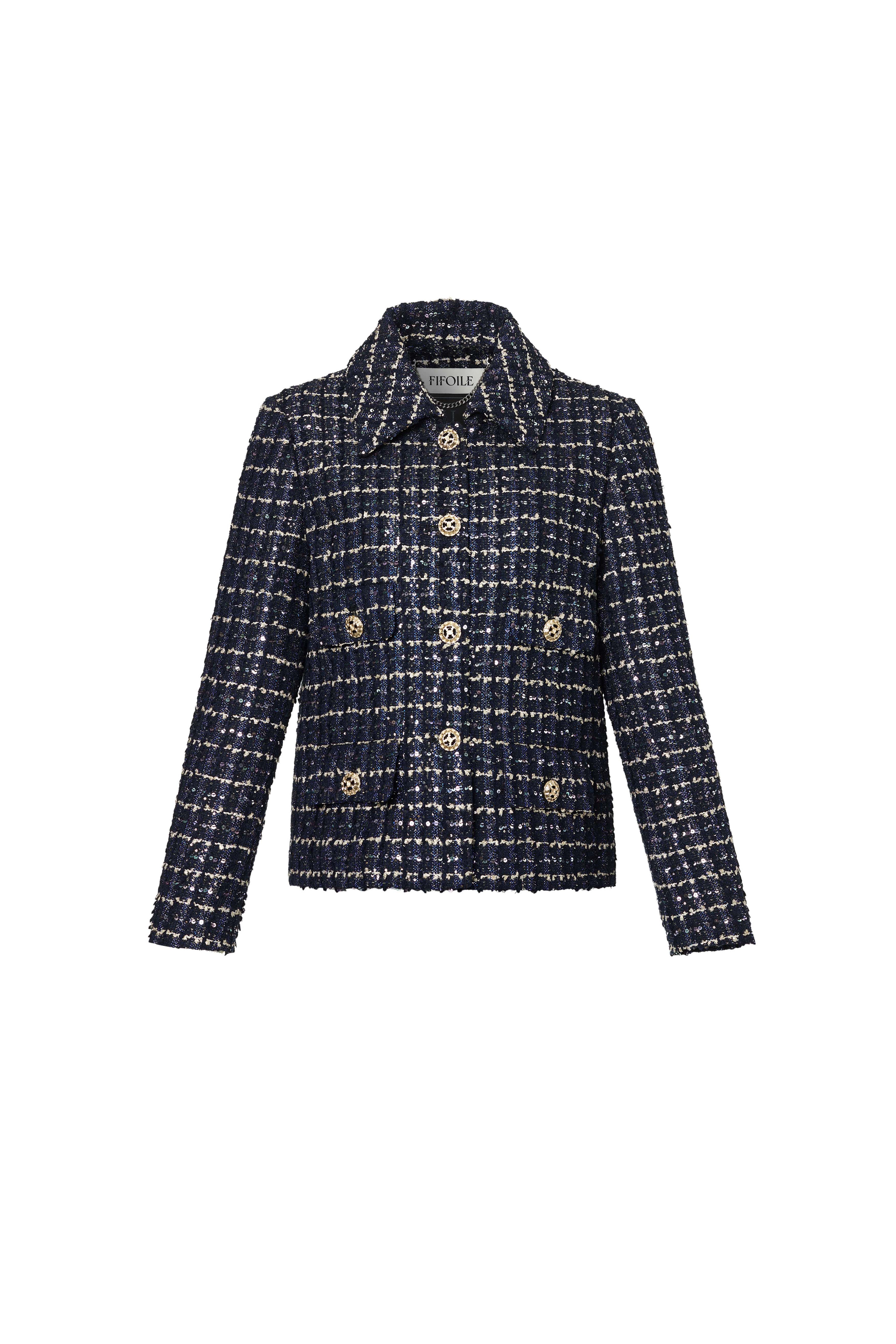 Navy Blue Shiny Tweed Jacket