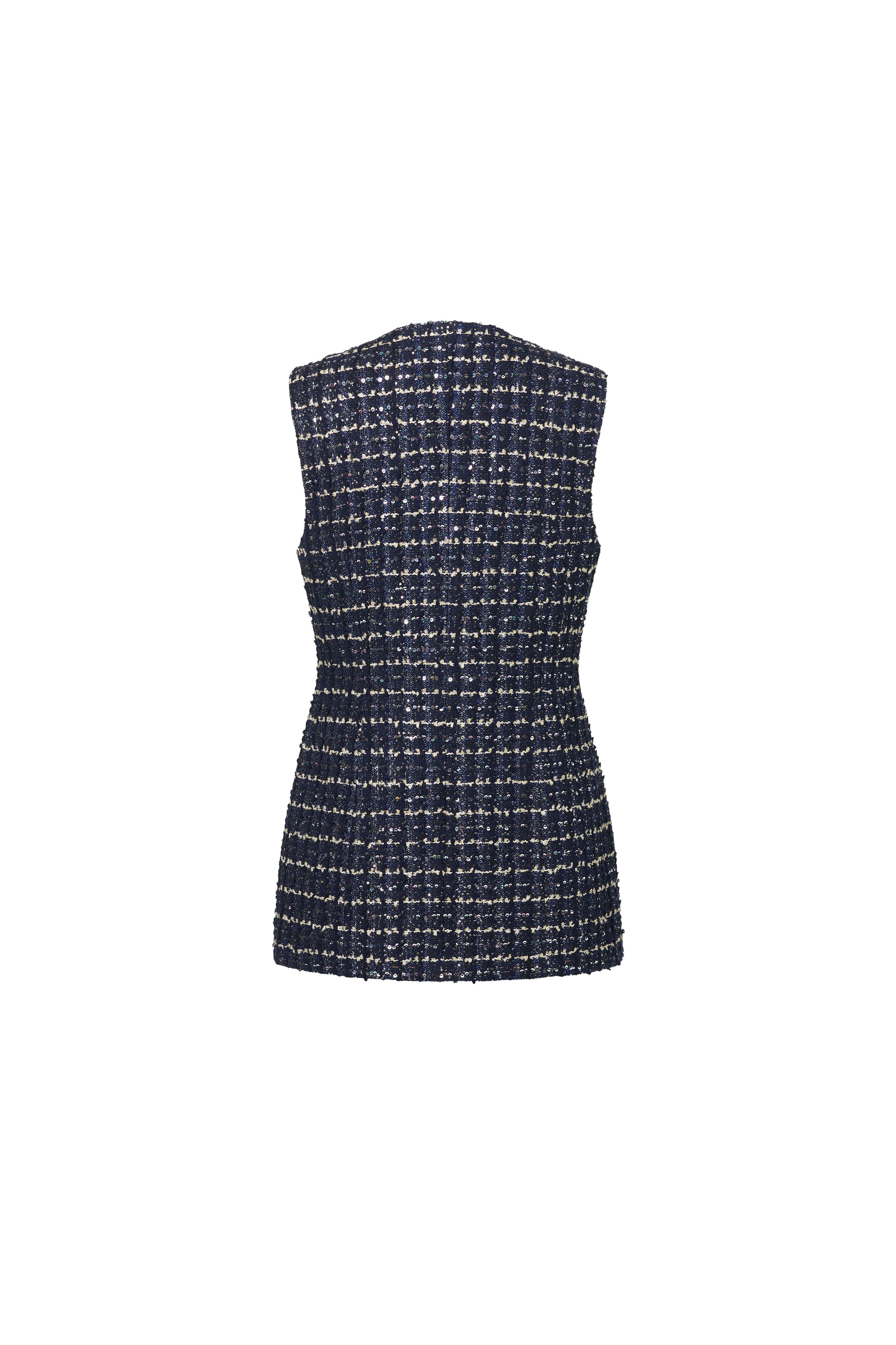 Navy Blue Shiny Tweed Vest