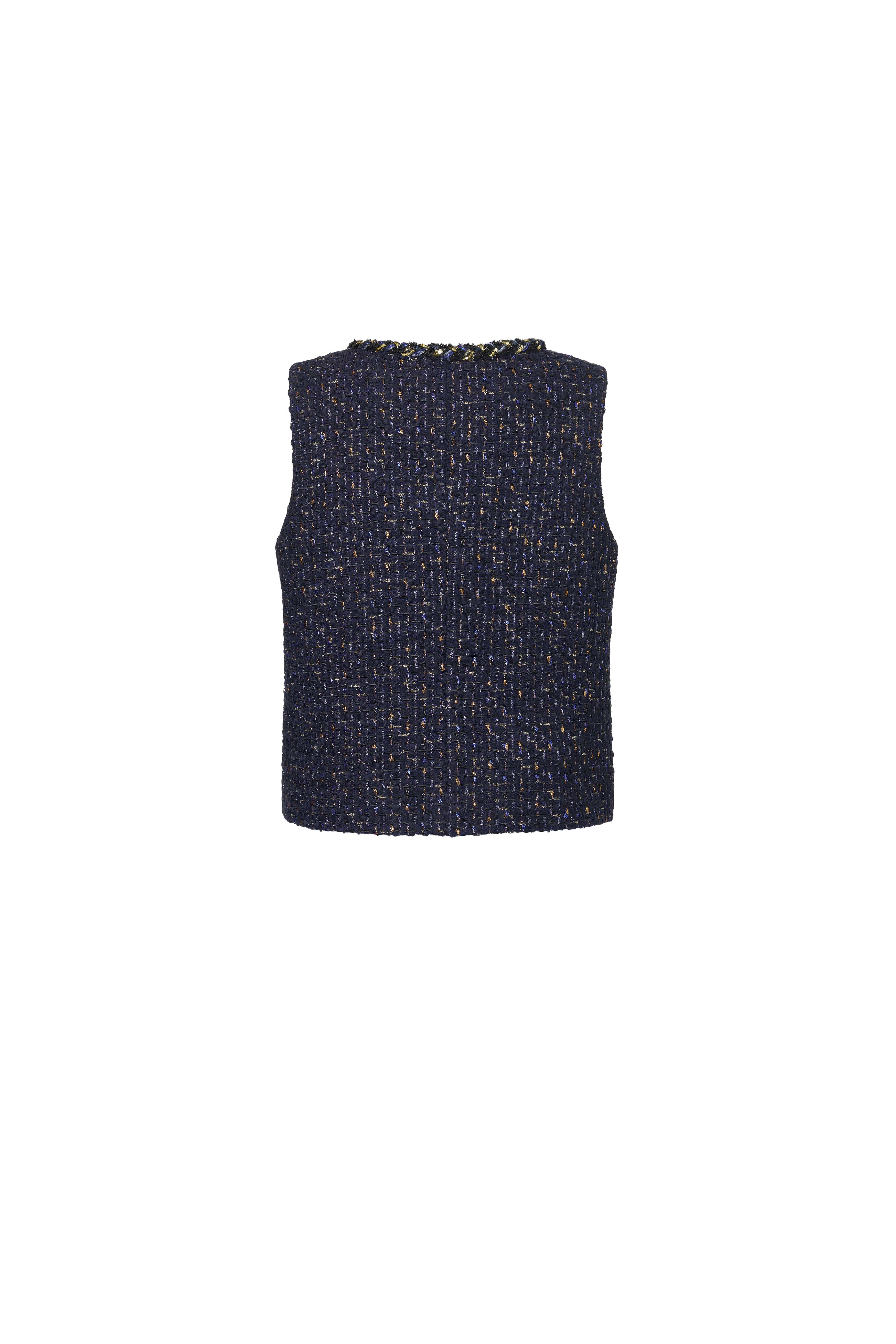 Navy blue round neck Tweed Vest
