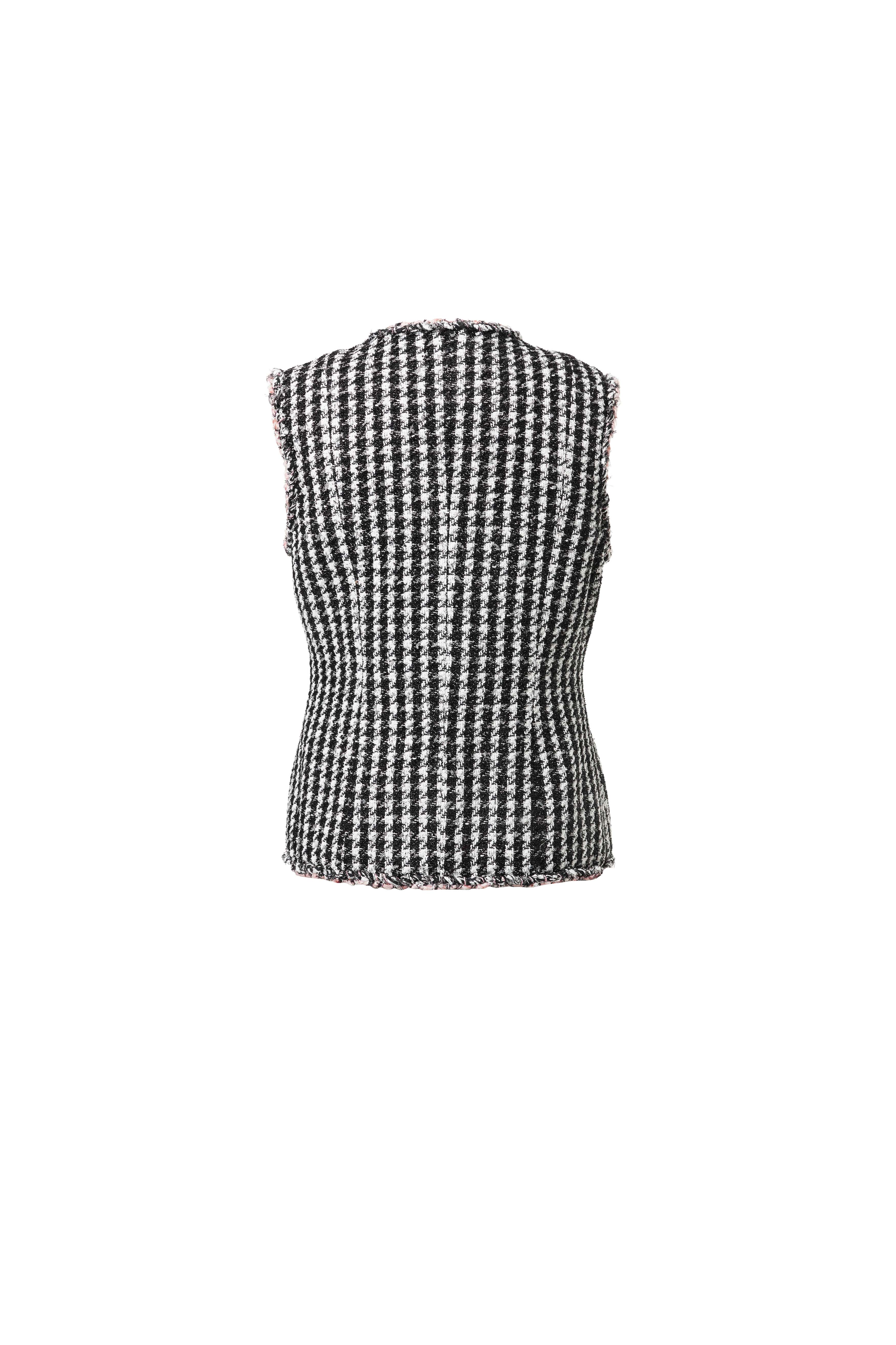 Pink-edged Black & White Tweed Vest