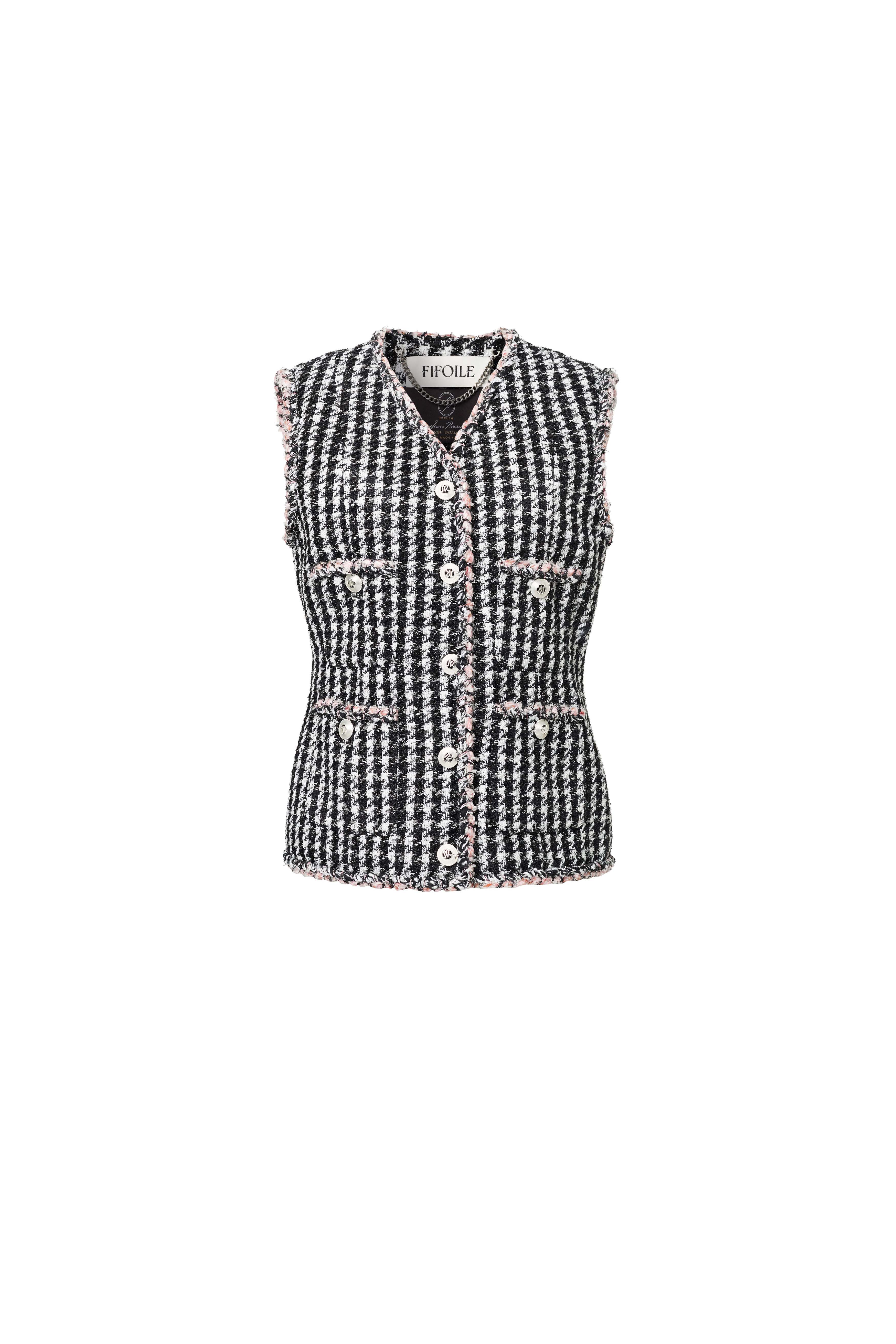 Pink-edged Black & White Tweed Vest