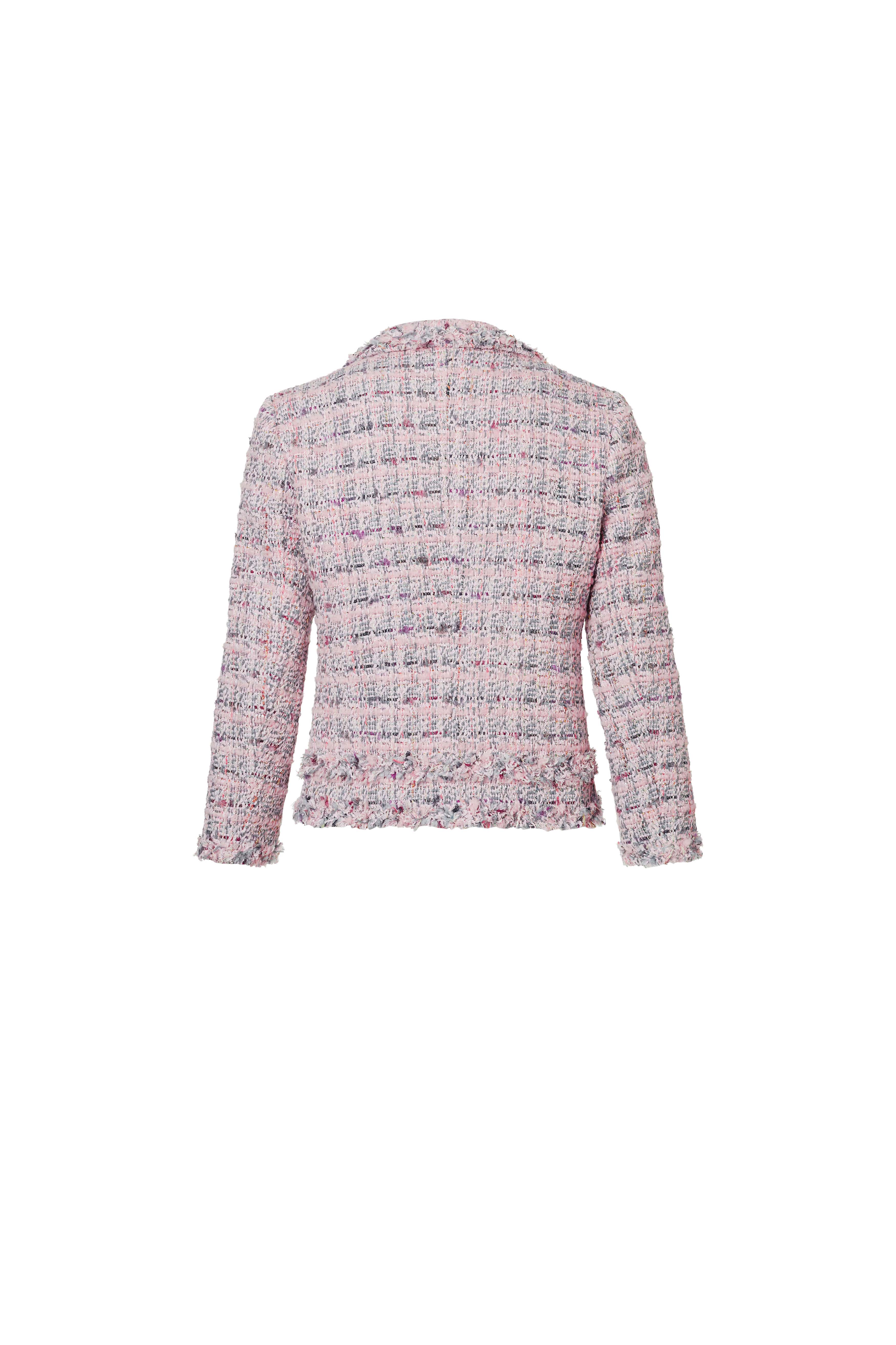 Pink Notched-Collar Floral Tweed  Jacket