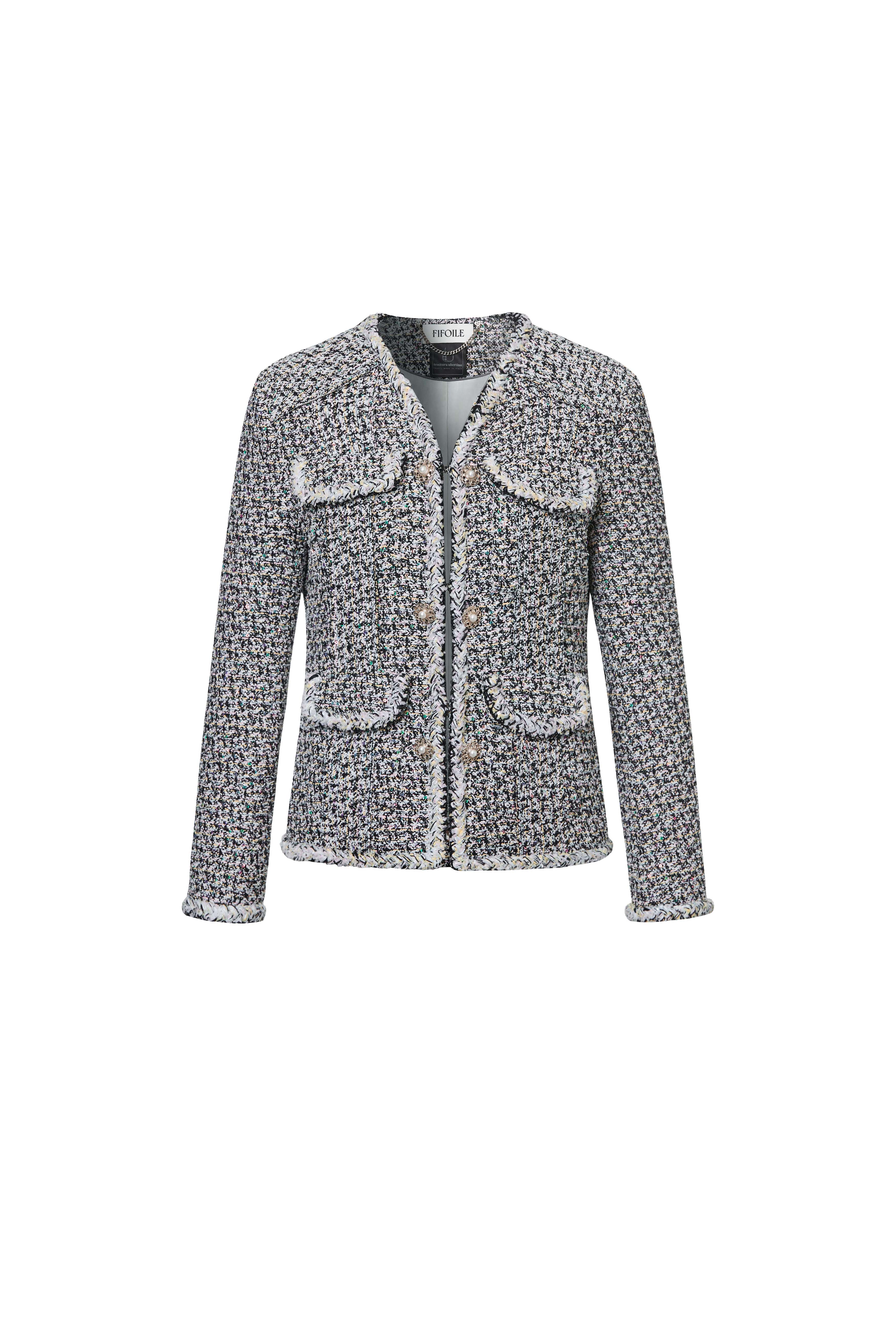 V-Neck Grey Tweed Jacket