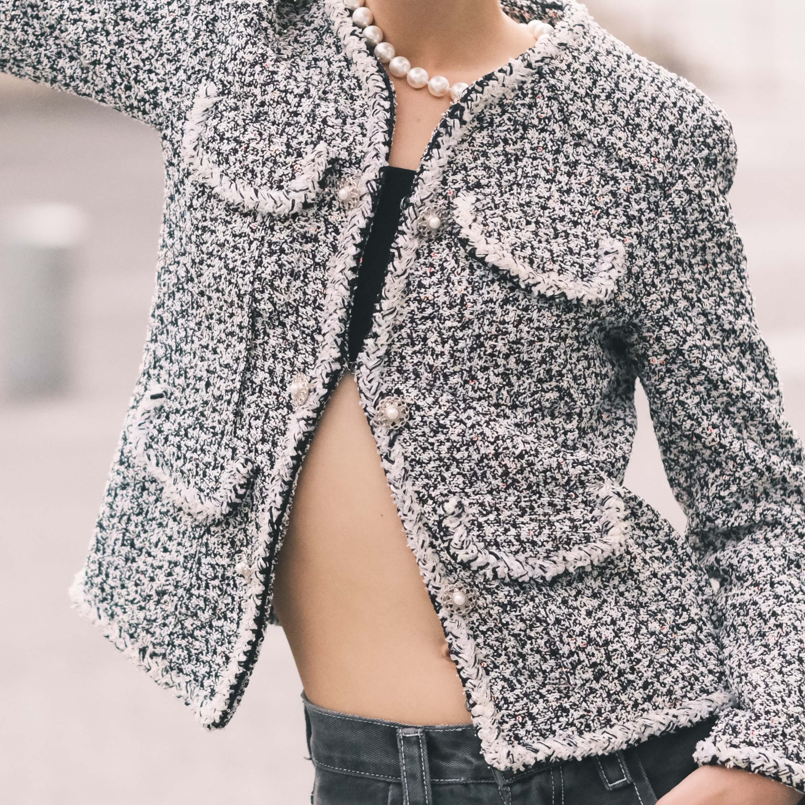 V-Neck Grey Tweed Jacket