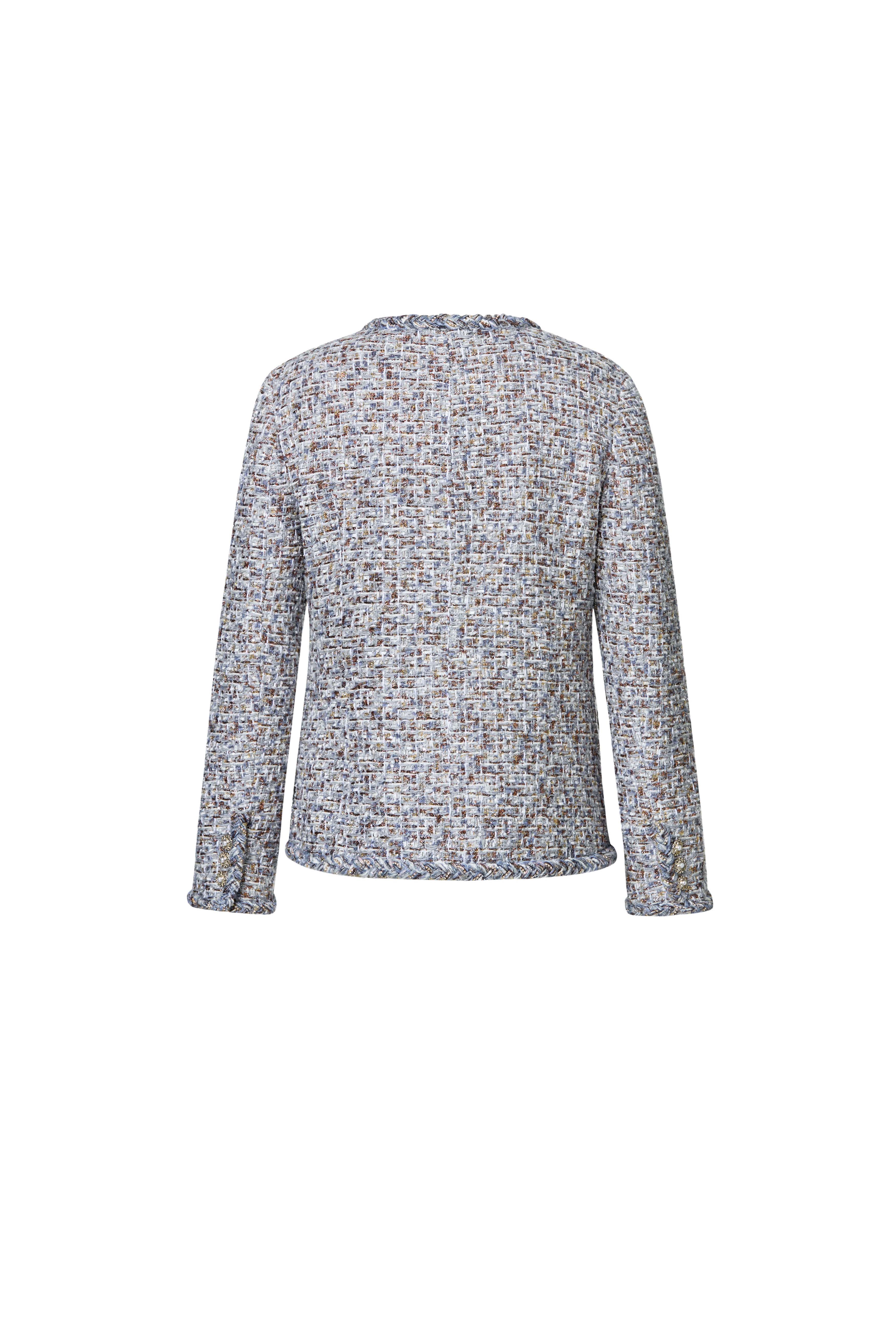V-Neck Textured light blue Tweed Jacket